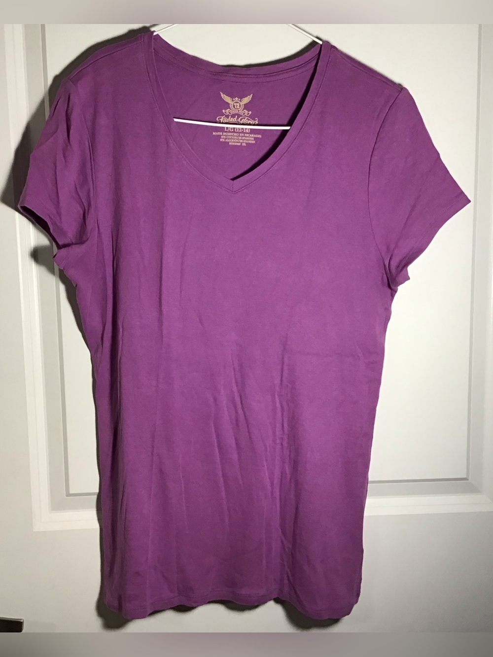 Faded Glory Purple V-Neck Short Sleeve Tee L